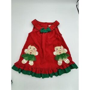 Nanette Baby Dress Christmas Gingerbread Man Red Corduroy Girls Sz 6-9 M Infant